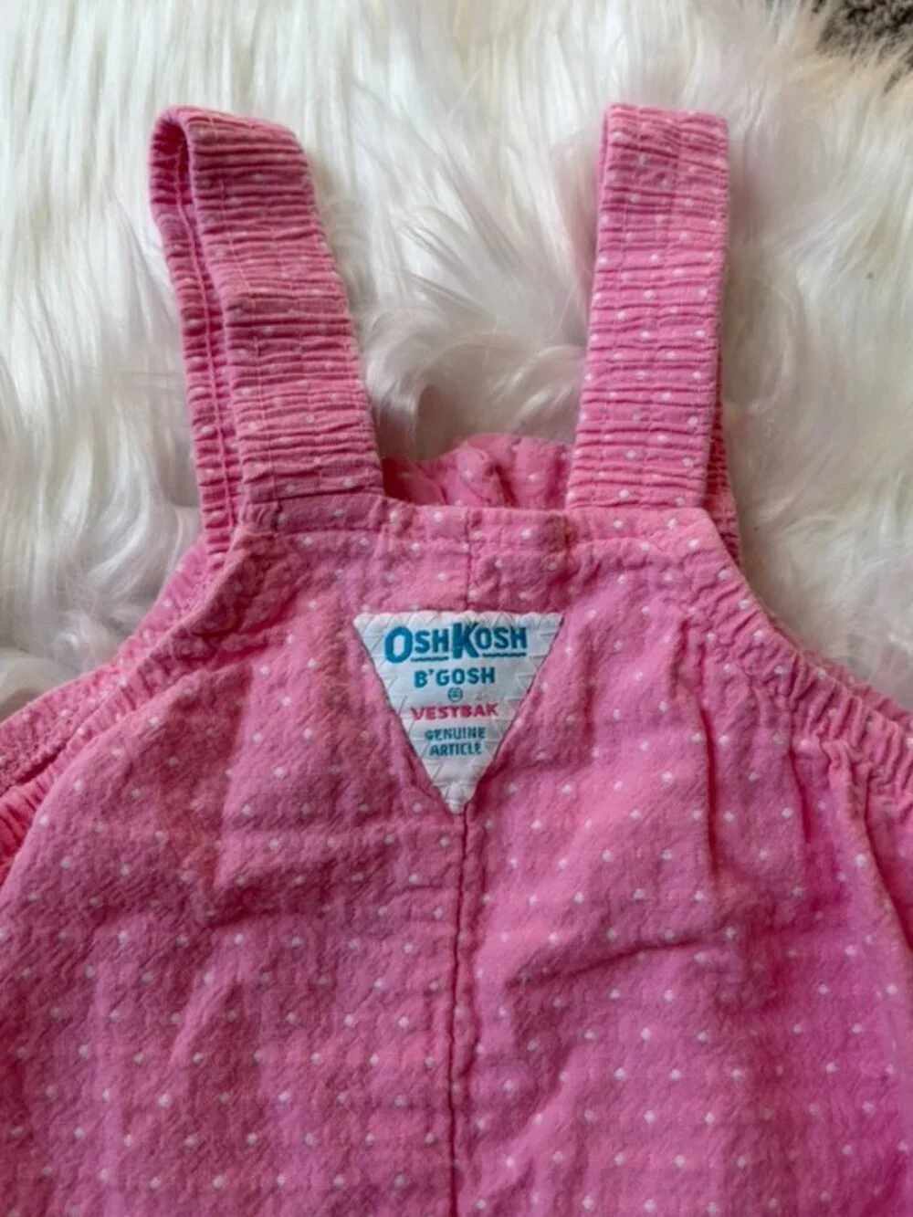 Vintage OshKosh B'gosh Pink White Polka Dot Footed Overall Jumper Baby 6-9 Month